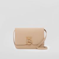 Topstitched Grainy Leather Small TB Bag in Oat Beige - Women | Burberry® Official