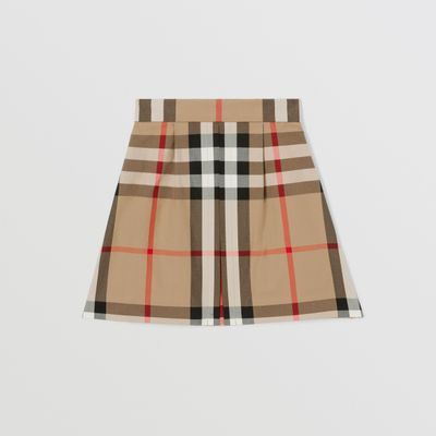 Exaggerated Check Pleated Cotton Skirt Archive Beige | Burberry