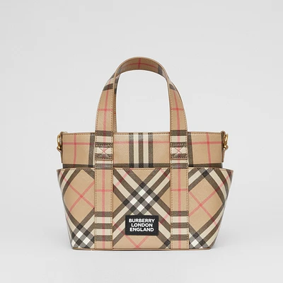 Logo Appliqué Vintage Check E-canvas Tote in Archive beige - Children | Burberry® Official