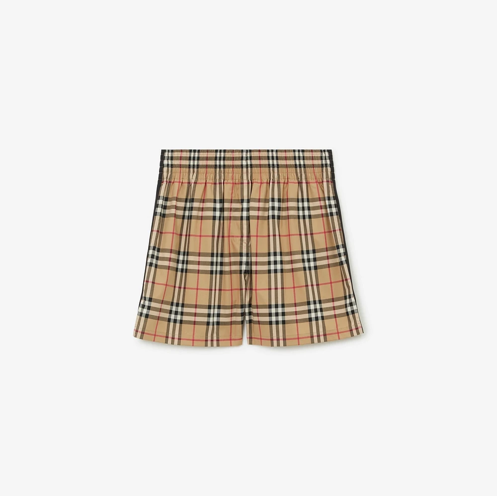 Check Stretch Cotton Shorts in Archive beige - Women | Burberry® Official