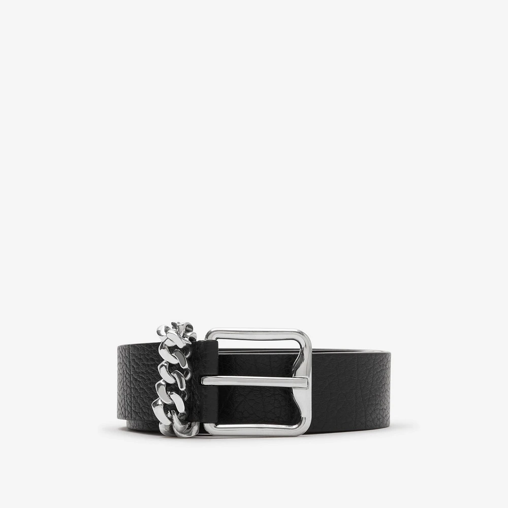 Leather B Buckle Chain Belt in Black/palladium - Men | Burberry® Official