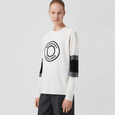 Logo Graphic Appliqué Wool Cashmere Sweater Natural White - Women | Burberry® Official