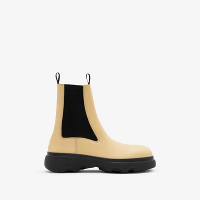 Leather Creeper Chelsea Boots in Custard - Men | Burberry® Official