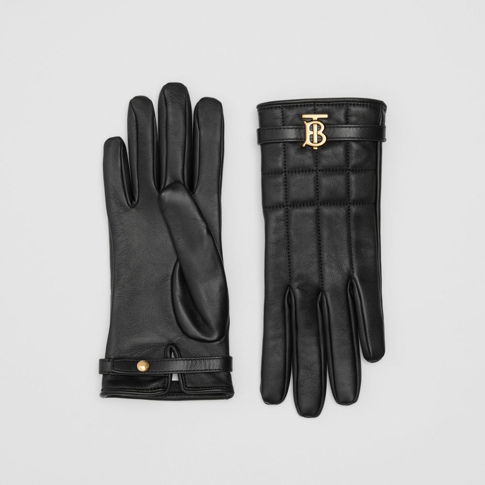Silk-lined Monogram Motif Quilted Leather Gloves Black | Burberry® Official