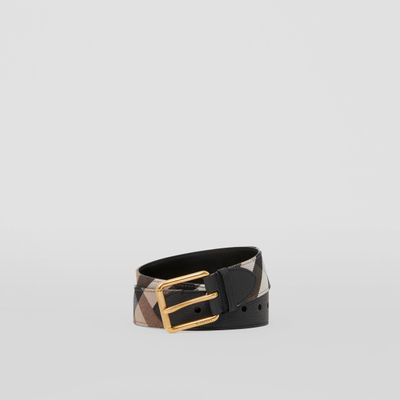 House Check Cotton and Grainy Leather Belt Black - Men | Burberry® Official