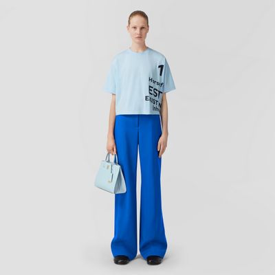 Embroidered Logo Wool Tailored Trousers Deep Marine Blue - Women | Burberry® Official