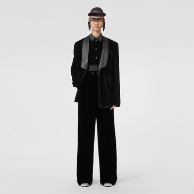 Velvet Wide-leg Trousers Black - Women | Burberry® Official