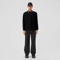 Long-sleeve Icon Stripe Collar Cotton Polo Shirt Black - Men | Burberry® Official