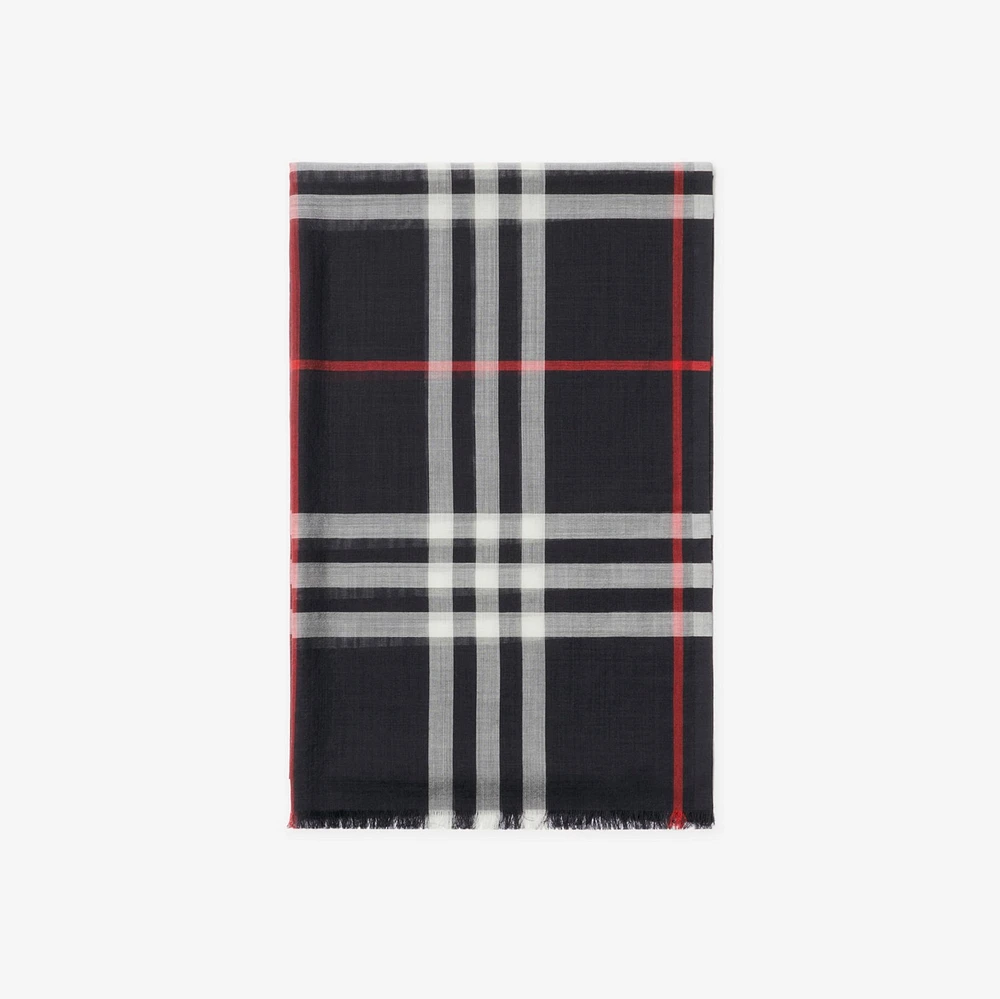 Check Wool Silk Scarf in Navy | Burberry® Official