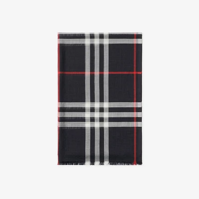 Check Wool Silk Scarf in Navy | Burberry® Official