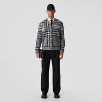 Check and Stripe Wool Jacquard Cardigan Flint Melange - Men | Burberry® Official