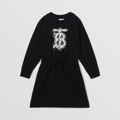 Long-sleeve Monogram Motif Cotton Dress Black | Burberry® Official