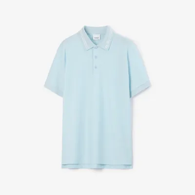 Monogram Motif Stretch Cotton Blend Shirt in Pale Blue - Men