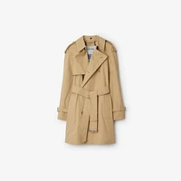 Short Detachable Collar Gabardine Trench Coat in Flax - Women, Cotton | Burberry® Official