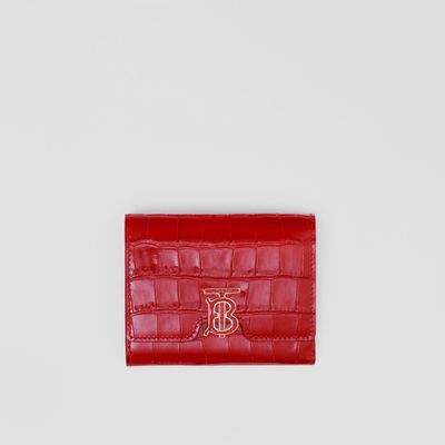 Embossed Leather TB Folding Wallet in Dark Carmine - Women | Burberry® Official