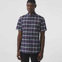 Short-sleeve Small Scale Check Stretch Cotton Shirt Navy - Men | Burberry® Official