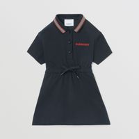 Icon Stripe Detail Cotton Piqué Polo Shirt Dress Midnight