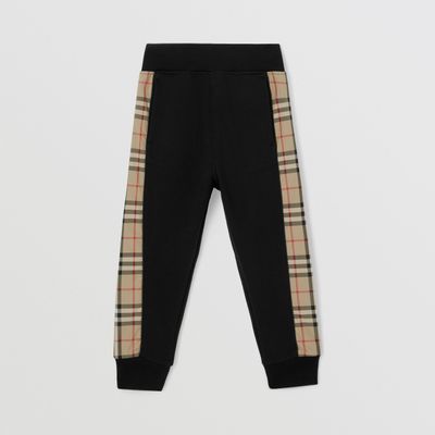 Vintage Check Panel Cotton Jogging Pants Black | Burberry® Official