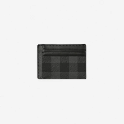 Check Money Clip Card Case in Charcoal grey - Men, Canvas | Burberry® Official