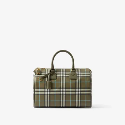 Medium Check Bowling Bag in Olive green - Women | Burberry® Official