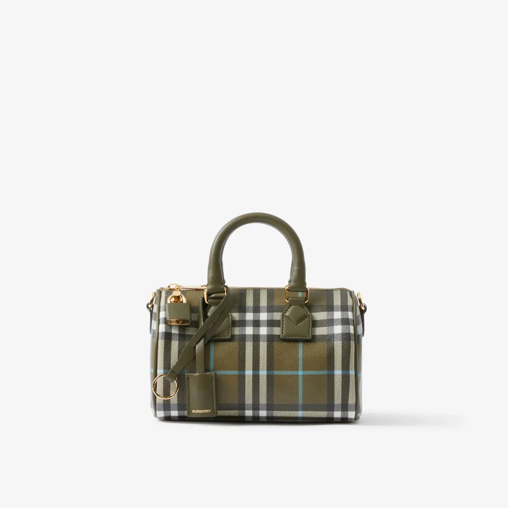 Burberry Medium Olive Check Bowling Bag in Green