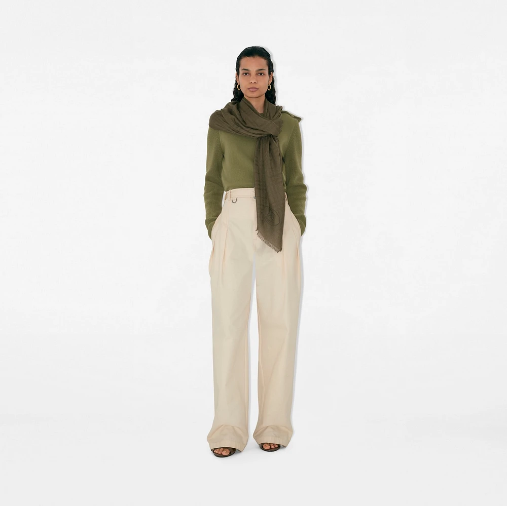 Wide Check Wool Silk Scarf in Swamp | Burberry® Official