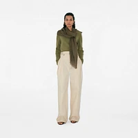 Wide Check Wool Silk Scarf in Swamp | Burberry® Official