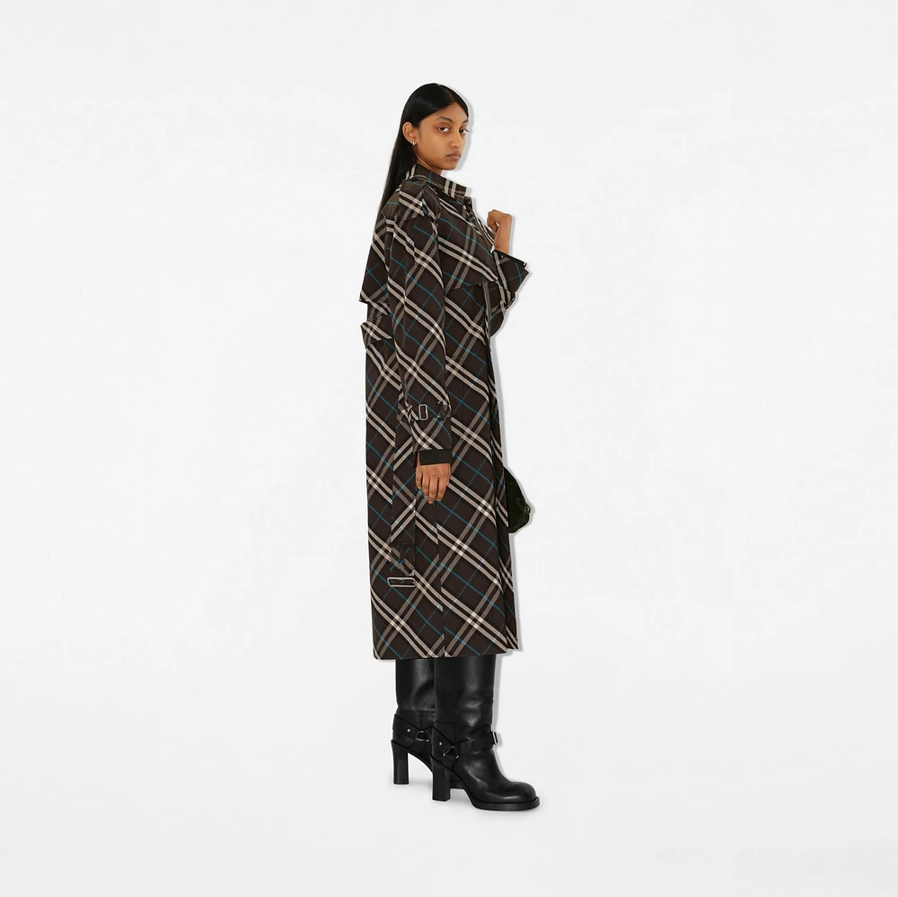 Long Check Cotton Blend Trench Coat in Snug - Women, Nylon | Burberry® Official