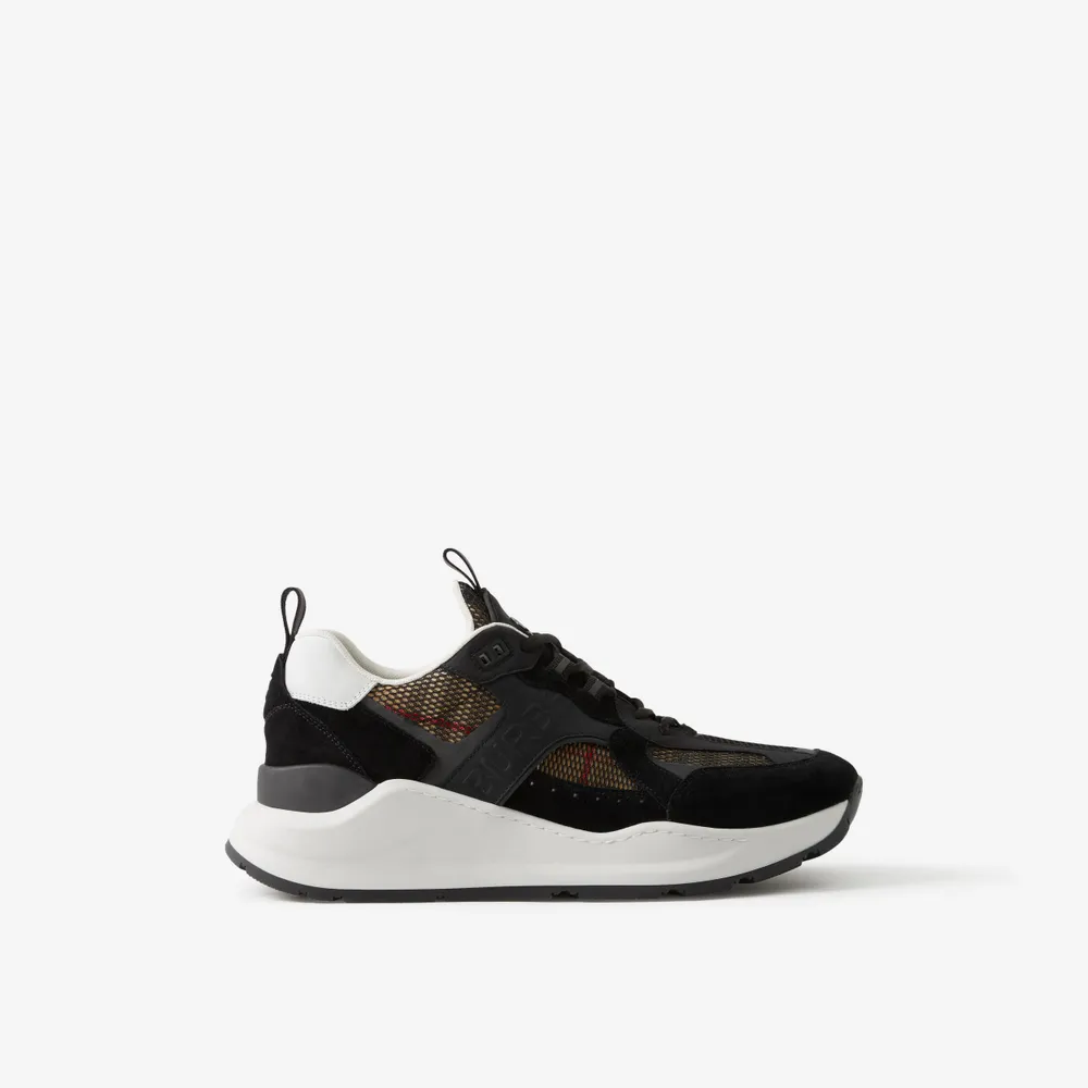 Logo Embossed, Leather, Suede and Mesh Sneakers Black - Men | Burberry® Official