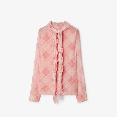 Ruffled Check Silk Blouse in Candy - Women | Burberry® Official