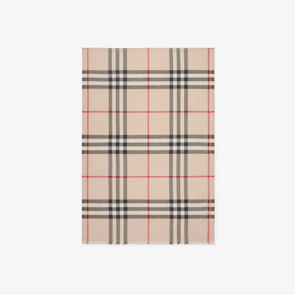 Check Wool Silk Scarf in Stone Beige | Burberry® Official