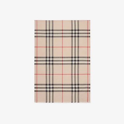 Check Wool Silk Scarf in Stone Beige | Burberry® Official