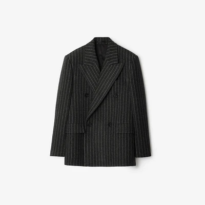 Pinstriped Wool Tailored Jacket in Black - Men | Burberry® Official
