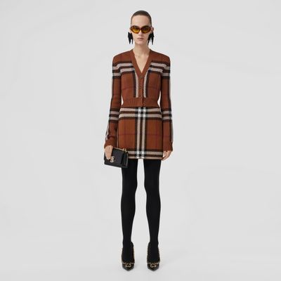 Check Wool Jacquard Mini Skirt Dark Birch Brown - Women | Burberry® Official