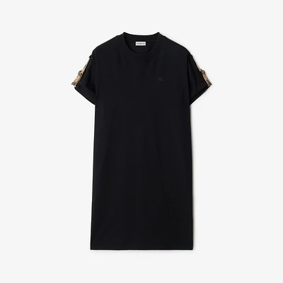 Check Trim Cotton T-shirt Dress in Black - Women | Burberry® Official