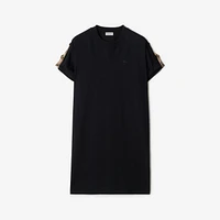Check Trim Cotton T-shirt Dress in Black - Women | Burberry® Official