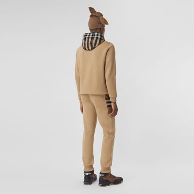 Check Panel Cotton Blend Jogging Pants Camel - Men | Burberry® Official