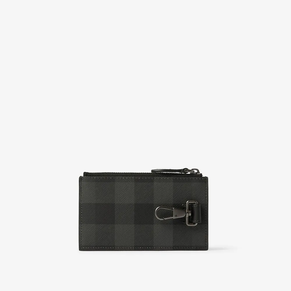 Check and Leather Pouch in Charcoal - Men | Burberry® Official
