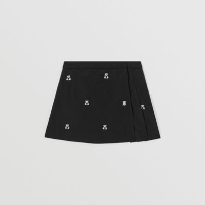 Embroidered Thomas Bear Pleated Cotton Skirt Black | Burberry® Official