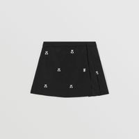Embroidered Thomas Bear Pleated Cotton Skirt Black | Burberry® Official