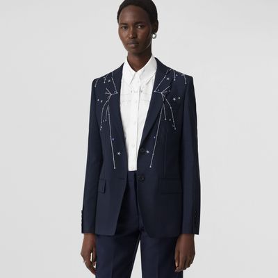 Constellation Detail Mohair Wool Tailored Jacket - Exclusive Capsule Collection Dark Charcoal Blue Women | Burberry® Official