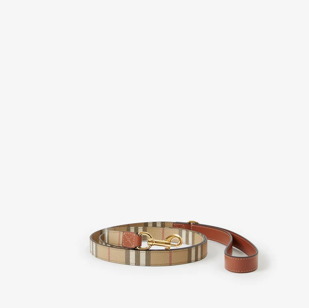 Burberry Check Small Dog Collar in Archive Beige/briar Brown