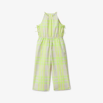 Check Cotton Blend Jumpsuit in Vivid lime | Burberry® Official