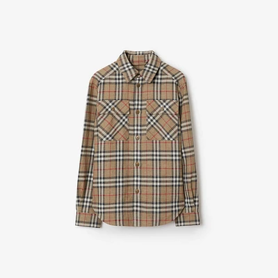 Oversized Fit Check Cotton Linen Shirt in Nut - Men | Burberry® Official