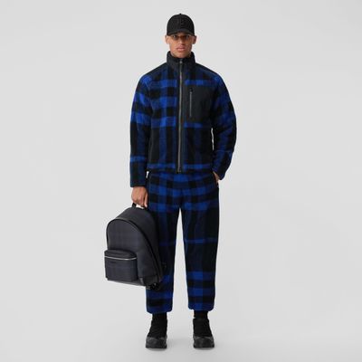 Exaggerated Check Fleece Jogging Pants Deep Royal Blue - Men | Burberry® Official