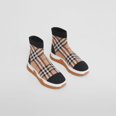 Vintage Check Stretch Knit Sock Sneakers Black | Burberry