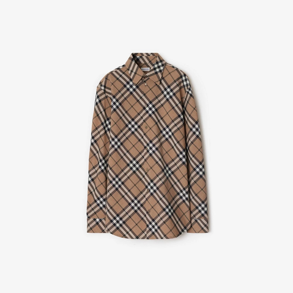 Check Wool Blend Shirt in Linden - Women, Technical | Burberry® Official