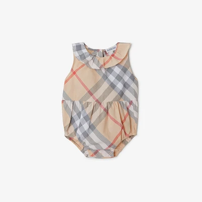 Check Cotton Bodysuit in Pale stone - Children | Burberry® Official