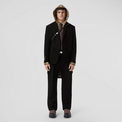 Check Detail Wool Tailored Jacket Black - Men | Burberry® Official