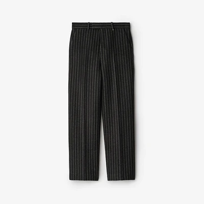 Pinstriped Wool Blend Tailored Trousers in Black - Men | Burberry® Official